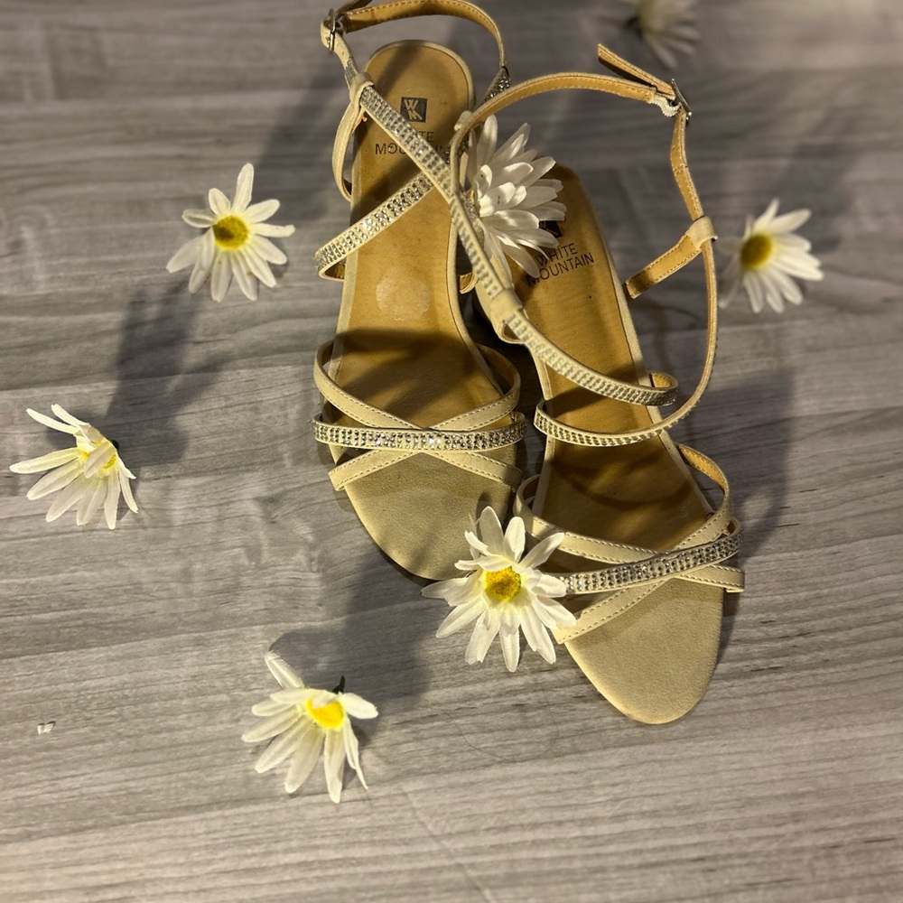 White Mountain Beige Strappy Heels